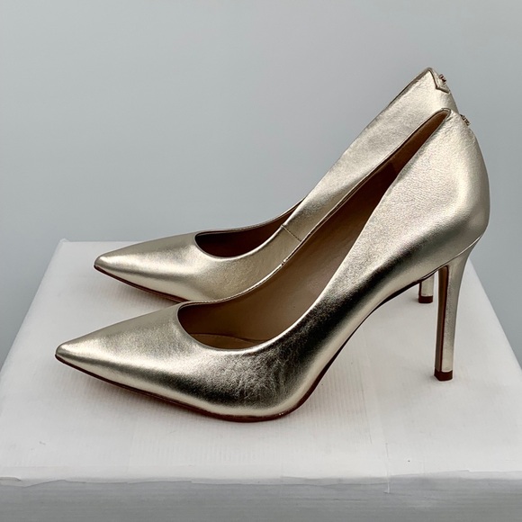 NWT NIB Sam Edelman Hazel Woman’s Gold Leather High Heeled Pointed Toe Pump - Picture 8 of 14